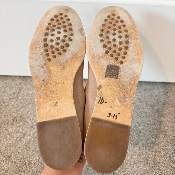 Pedro Garcia Yoshi Suede Leather Soft Slip On Smoking Loafer Flats Beige 39 US 9 - Picture 6 of 10